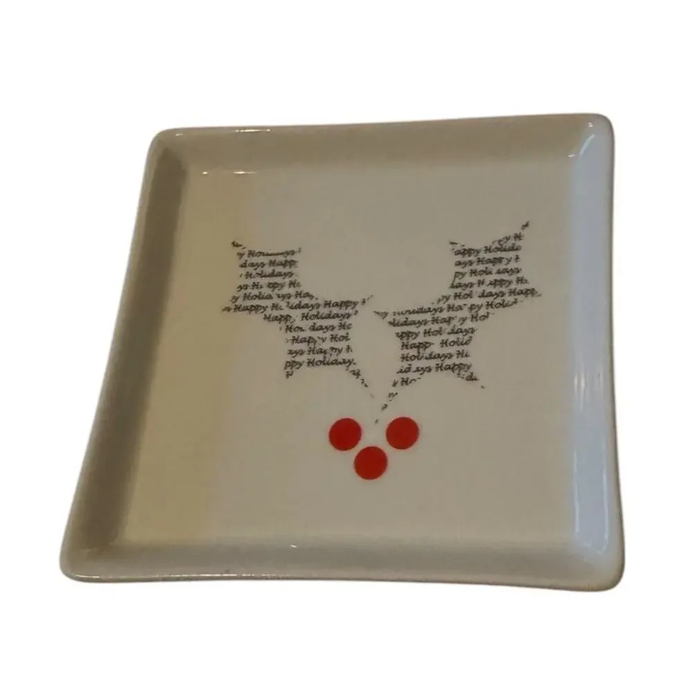 BIA Holiday Plates Set of 3 Square Happy Holidays Word Art Christmas Appetizer‎